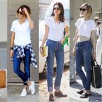 Белая футболка и синие джинсы